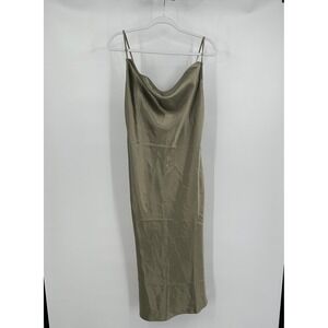 Birdy Grey Women Y2K Slip Dress Size L Olive Green Midi Spaghetti Strops Elegant